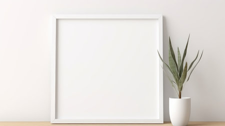 Showcase your designs elegantly using an empty horizontal frame mockup set within a modern minimalist interior, Ai Generatedの素材