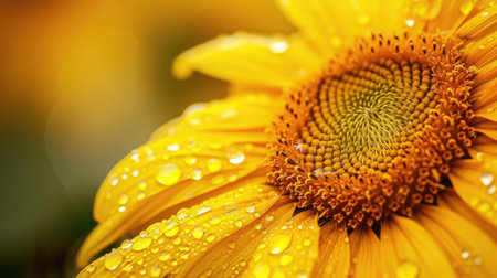 Captivating shot, close-up reveals water droplets on sunflower, Ai Generated.の素材