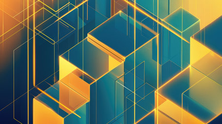 Neon accents adorn an abstract geometric background, Ai Generated.の素材