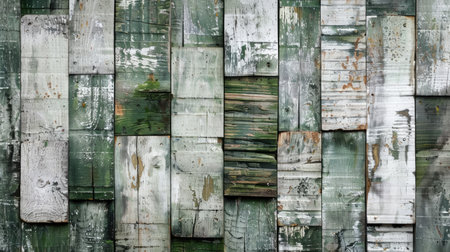 Wooden abstract texture pieces shine on a green-washed old wood background, Ai Generated.の素材