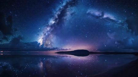 Serene and enchanting scene of the Milky Way galaxy arching over the sea, Ai Generatedの素材