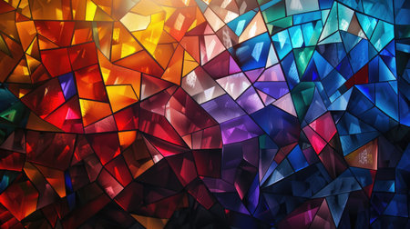 Experience the beauty of a geometric pattern in the vivid colors of stained glass mosaic. Ai Generated.の素材