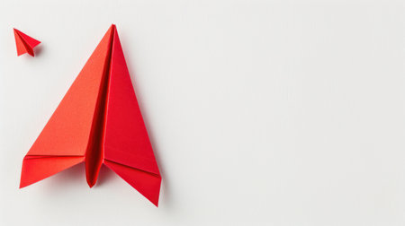 Elevate your plans with a red paper plane amidst a white business canvas. Ai Generated.の素材