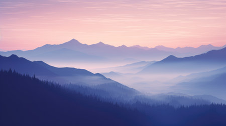 Mountains draped in mysterious mist create a captivating scene, Ai Generated.の素材