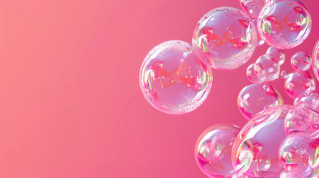 Experience the charm of pink soap bubbles on a vibrant pink backdrop. Ai Generated.の素材