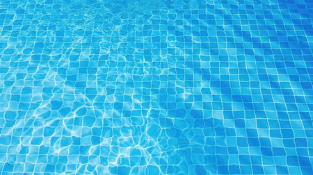 A tranquil scene of blue tiles submerged under crystal-clear pool water. Ai Generated.の素材