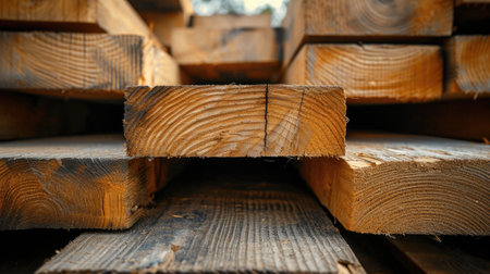Discover the natural beauty and functionality of lumber and wooden boards. Ai Generated.の素材