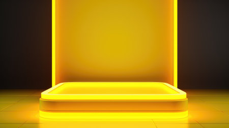 Display products with a neon yellow square podium backdrop. Ai Generated.の素材