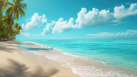 palm-fringed empty beach caressed by turquoise sea. Ai Generatedの素材