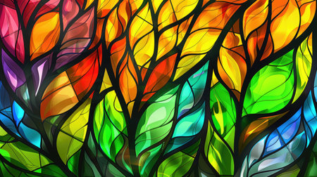 Vibrant hues grace a stained glass window background with abstract shapes, Ai Generated.の素材