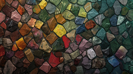 Vivid stained patterns create a colorful mosaic background. Ai Generated.の素材