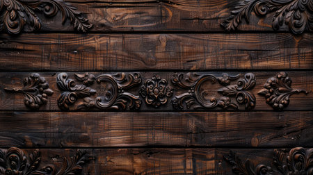 Dark wooden textures reveal exquisite carving and detailing, Ai Generated.の素材