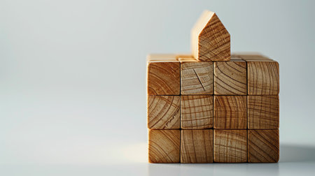 Craft your message on a banner featuring a wooden cube block puzzle home. Ai Generated.の素材