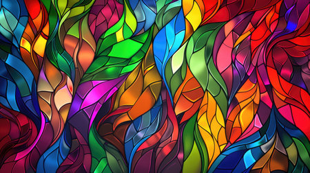 Vibrant hues grace a stained glass window background with abstract shapes, Ai Generated.の素材