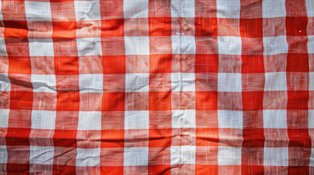 Traditional red checkered tablecloth adds warmth as a background, Ai Generated.の素材