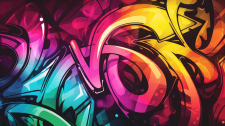 Bold graffiti-style background showcases bright colors in vibrant design, Ai Generated.の素材
