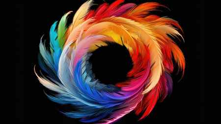 Captivating Rainbow Feather Swirl Art brings a burst of color to life, Ai Generated.の素材