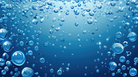 Serene blue backdrop embellished with shimmering water droplets, Ai Generated.の素材