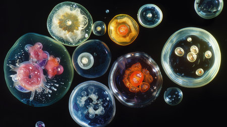 Detailed macro image reveals various stages of microscopic embryo development, Ai Generated.の素材