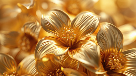 Elegant gold flowers adorn the wallpaper background with luxury, Ai Generated.の素材