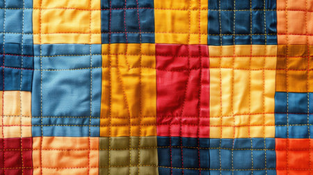 Vibrant closeup highlights colorful patchwork quilt backdrop, Ai Generated.の素材