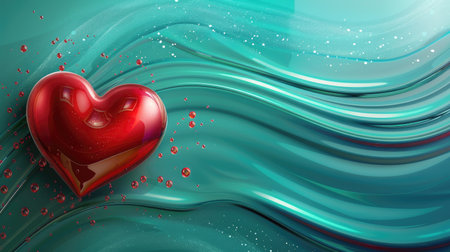 Heart symbol in red against blue-green banner backdrop with space for text, Ai Generatedの素材