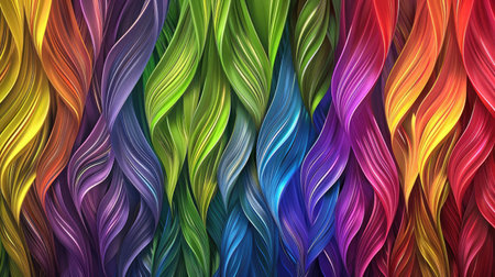 Vibrant rainbow feathers create a captivating and colorful pattern, Ai Generated.の素材