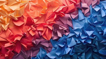 Vibrant origami paper creates captivating abstract wallpaper, Ai Generated.の素材