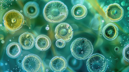 Clear macro image displays visible microscopic spores, Ai Generated.の素材