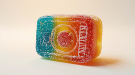 Gummy candy designed to resemble a radio, with three colors, elastic consistency, and sugar coating, Ai Generatedの素材