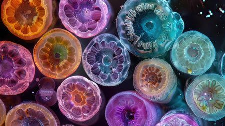 Detailed macro image reveals various stages of microscopic embryo development, Ai Generated.の素材
