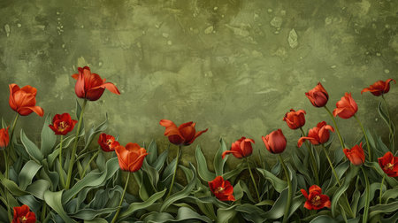 Delight in a tulip border, framing your content with abundant copy space. Ai Generated.の素材