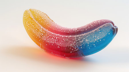 Gummy candy designed to resemble a banana, with three colors, elastic consistency, and sugar coating, Ai Generatedの素材