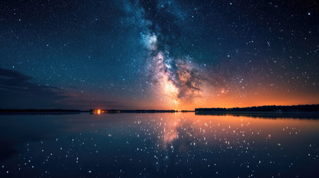 Serene and enchanting scene of the Milky Way galaxy arching over the sea, Ai Generatedの素材