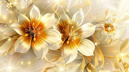 Elegant gold flowers adorn the wallpaper background with luxury, Ai Generated.の素材