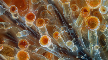 Clear macro image displays visible microscopic spores, Ai Generated.の素材