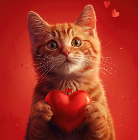 Cute tabby cat with heart, perfect for Valentine's, Ai Generated.の素材