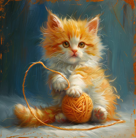 Adorable cat enjoys playtime with yarn ball, Ai Generated.の素材