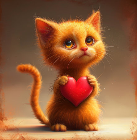 Cute tabby cat with heart, perfect for Valentine's, Ai Generated.の素材