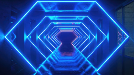 Neon accents adorn an abstract geometric background, Ai Generated.の素材