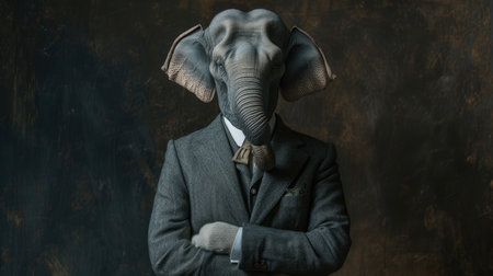 A dignified elephant dressed in a stylish suit portrays a successful leader and confident gentleman, Ai Generatedの素材