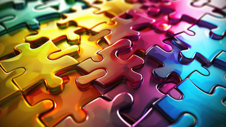 Vibrant abstract backdrop displays diverse array of unsolved puzzles, Ai Generated.の素材