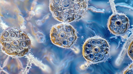 Clear macro image displays visible microscopic spores, Ai Generated.の素材