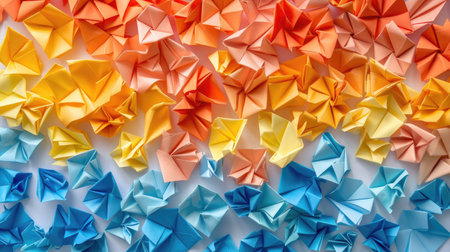 Vibrant origami paper creates captivating abstract wallpaper, Ai Generated.の素材