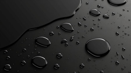 Dramatic black backdrop embellished with captivating water droplets, Ai Generated.の素材