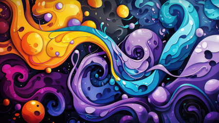 Bold graffiti-style background showcases bright colors in vibrant design, Ai Generated.の素材