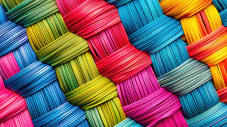 Vibrant jewel-toned background with close-up of colorful weave plastic pattern texture, Ai Generated.の素材