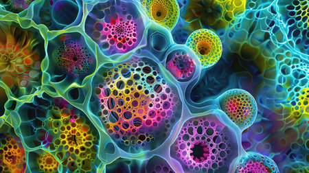 Detailed macro image reveals various stages of microscopic embryo development, Ai Generated.の素材