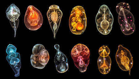 Detailed macro image reveals various stages of microscopic embryo development, Ai Generated.の素材