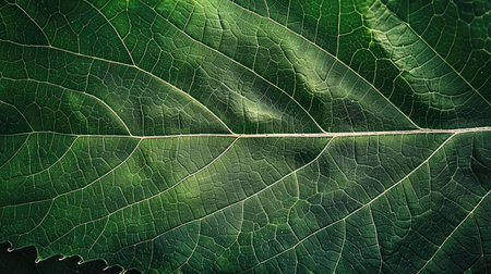 Close-up texture of a green leaf showcases its natural intricacy and detail, Ai Generated.の素材
